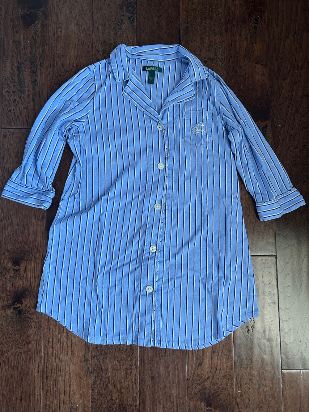 Lauren Ralph Lauren Size L Blue Striped Button-Up Women’s Nightgown